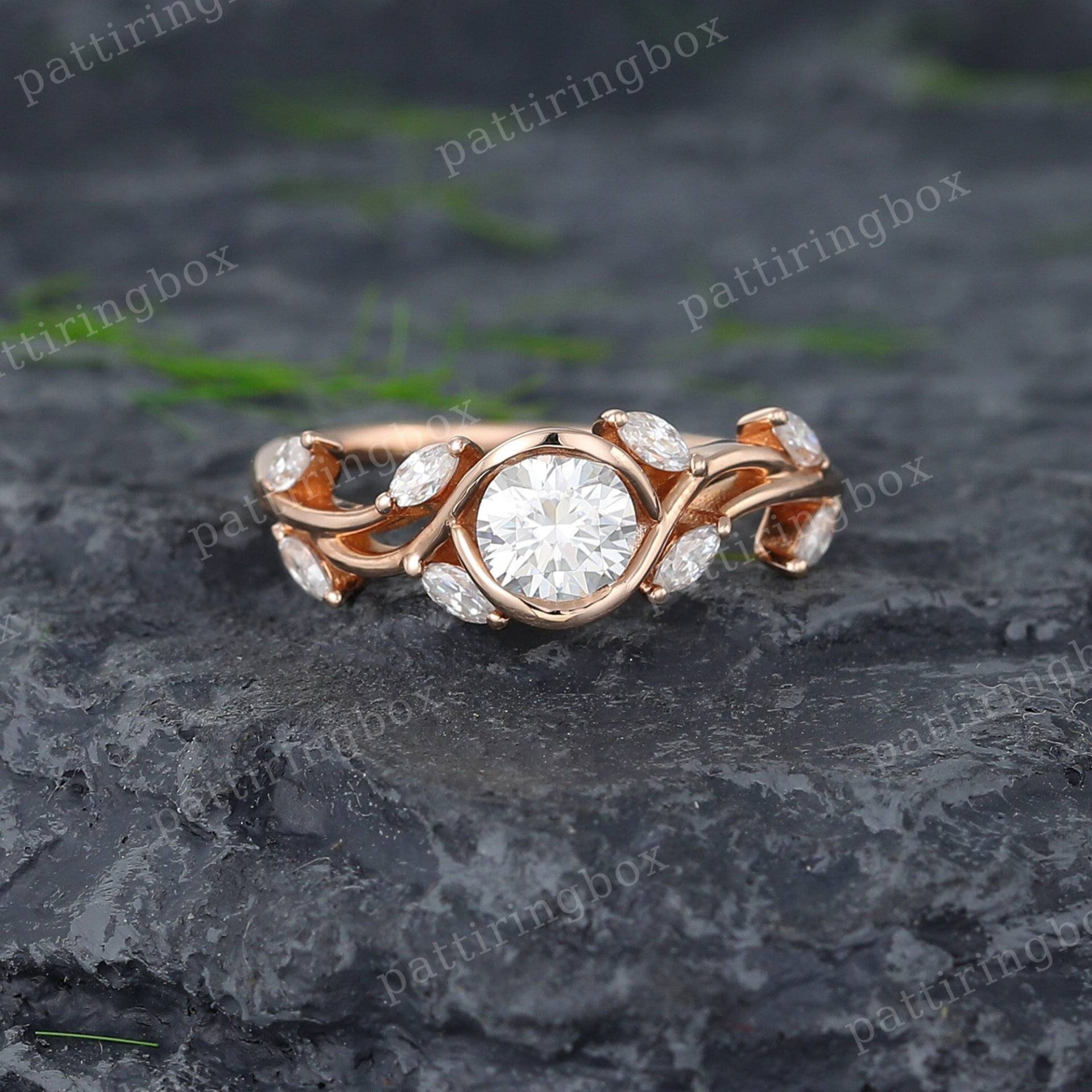 Vintage Rose Gold Moissanite Verlobungsring Blatt Marquise Schliff Diamant Cluster Ring Blume Braut Jubiläumsring Für Frauen von pattiringbox