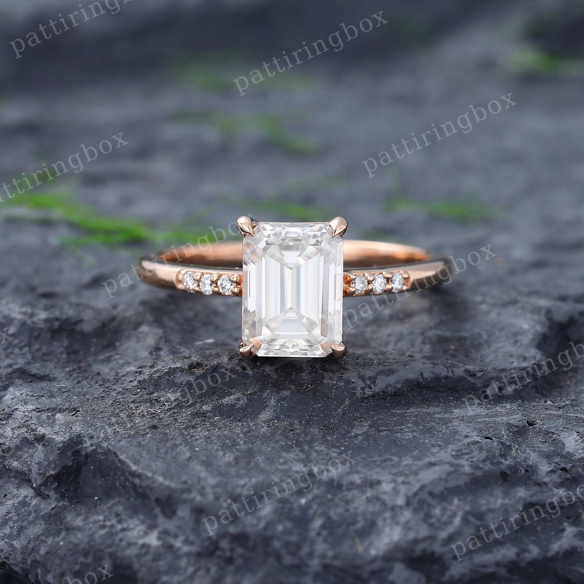 Vintage Smaragdschliff Moissanite Verlobungsring Unikat Rose Gold Ring Art Deco Braut Hochzeit Jahrestag Versprechen Ring von pattiringbox