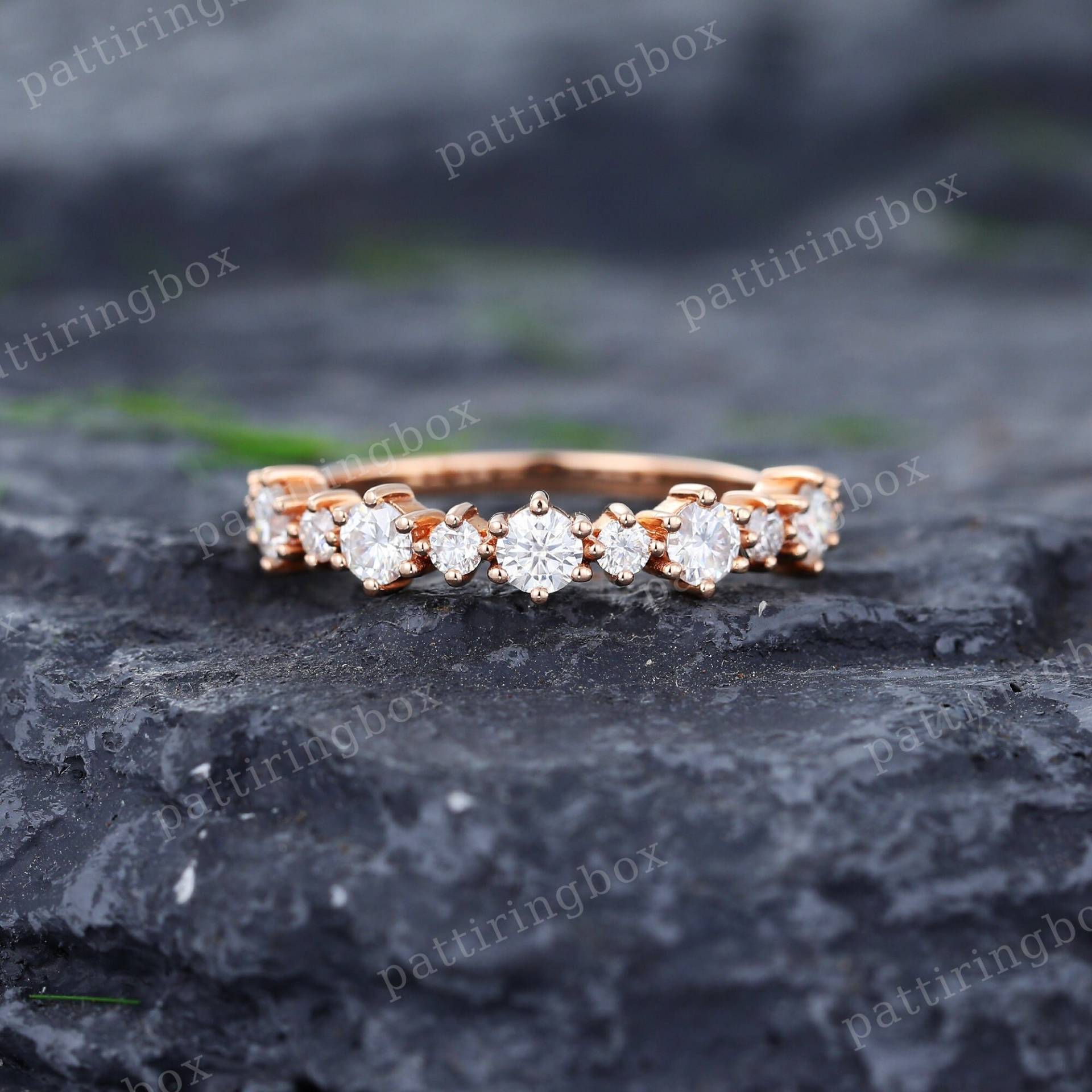 Zarte Halbe Ewigkeit Moissanite Ehering Vintage Rose Gold Stapelbar Passender Ring Jubiläum Versprechen Für Frauen von pattiringbox