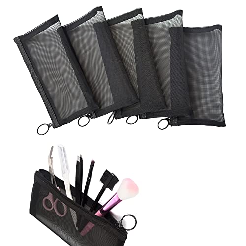 patu Netztaschen mit Reißverschluss, Kosmetik-Zubehör, Organizer, Reise-Kulturbeutel, Aufbewahrungstasche, 5 Stück, schwarz, Schwarz, 5x4 Inch (Pack of 5) von patu
