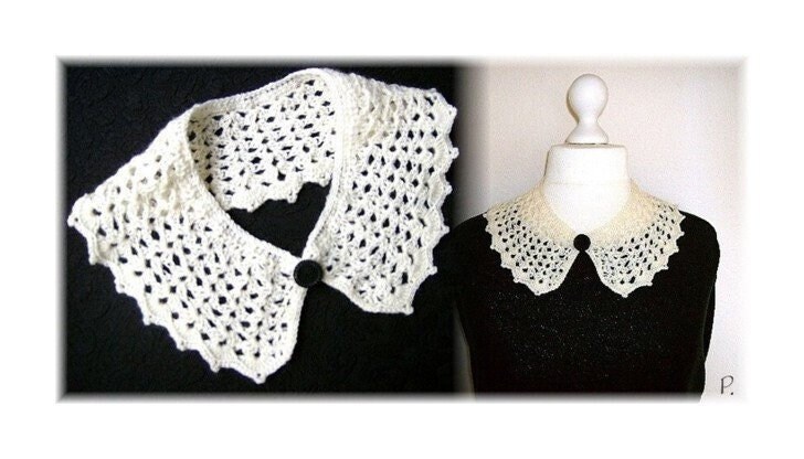 Häkelkragen; Kragen; Bubikragen Im Old-School-Look/Spitzenmuster Gehäkelt Cremeweiß Gr. Xs von paulARTisan