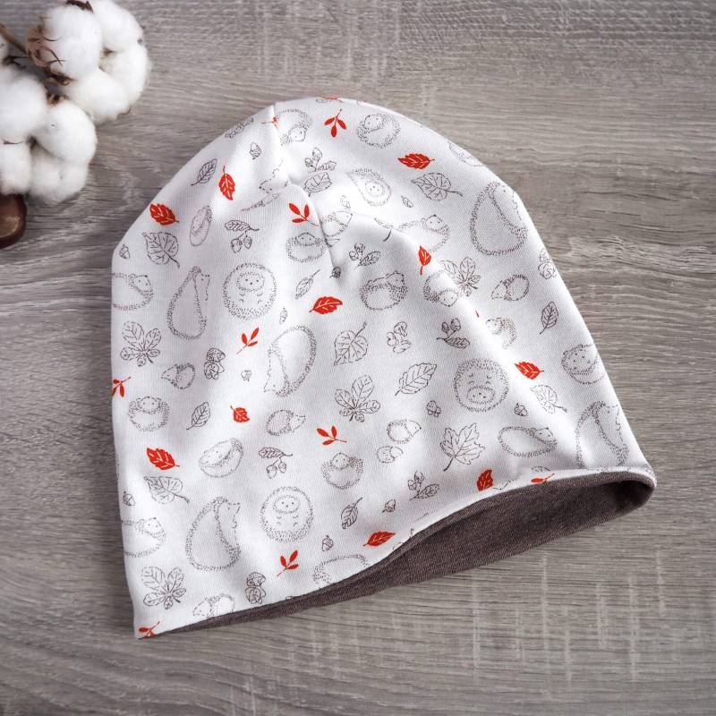Beanie Baby Kinder Igel Waldtiere Mütze Herbst Creme Schlamm Braun Rost Herbstlaub Zweilagig Wendebeanie Kuschel Jersey von paulchens