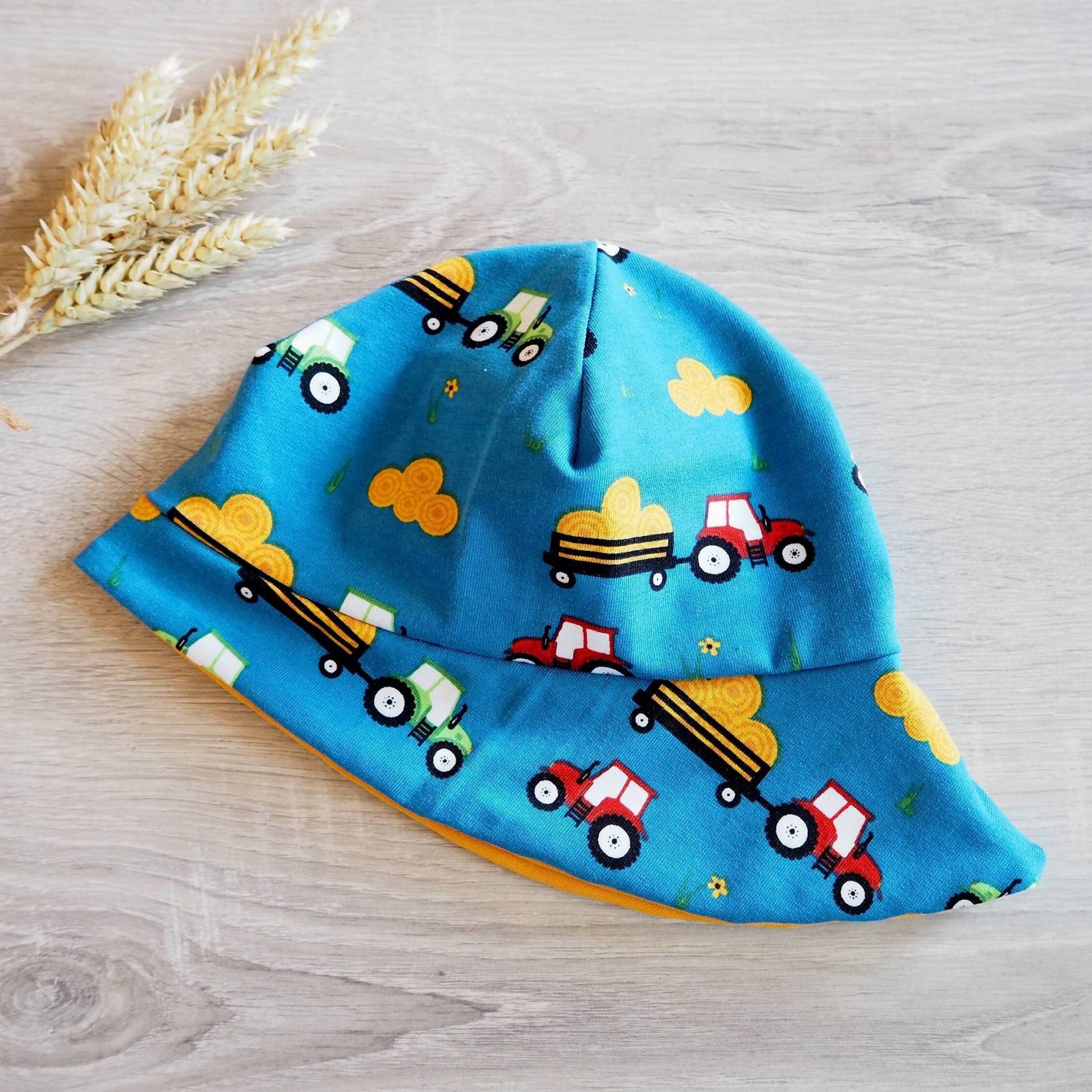 Kinder Sonnenhut Trecker Baby Junge Blau Kleinkind Jersey Sommerhut Bauernhof Traktor Sommer Hut von paulchens