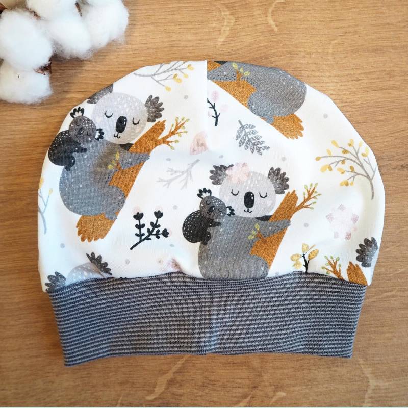 Mütze Baby Koala Grau Kind Bündchen Geringelt Tragebaby Jersey Frühling von paulchens