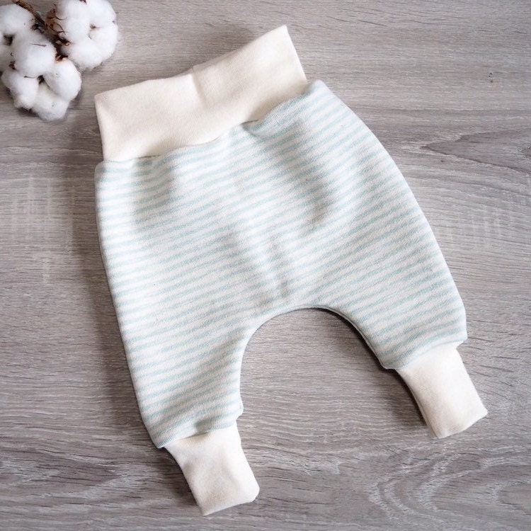 Pumphose Baby Mint Streifen Kinder French Terry Sommersweat Creme Kuschelig Kuschelhose Hose Geburt von paulchens