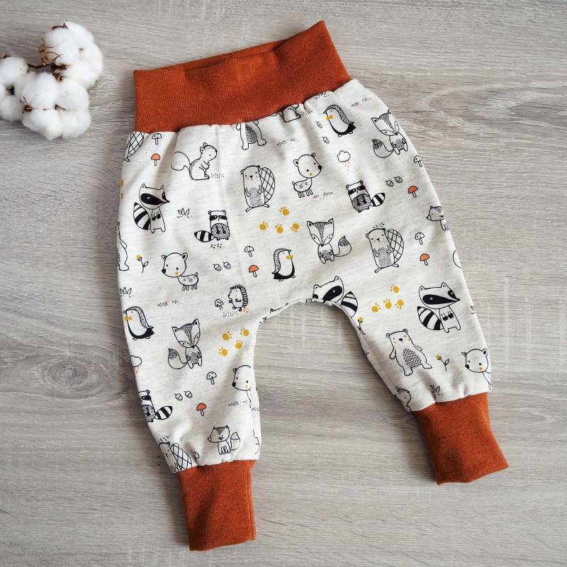 Pumphose Baby Waldtiere Creme Rost Kleinkind Jersey Fuchs Reh Eichhörnchen Kinder Hose Herbst von paulchens