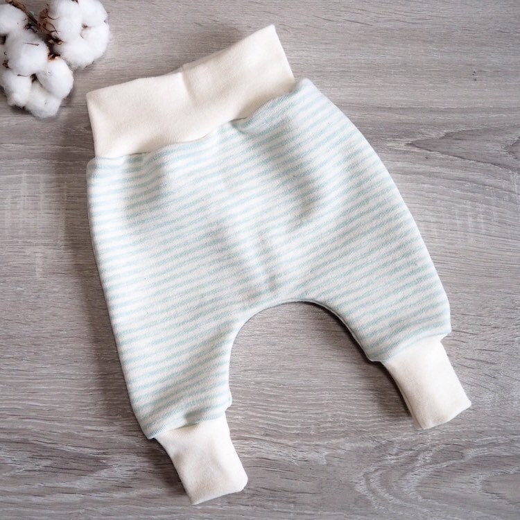 Pumphose Größe 56 Baby Mint Gestreift Kleinkind French Terry Sommersweat Weiß Kuschelig Kinder Bündchen Mädchen Junge Geburt von paulchens