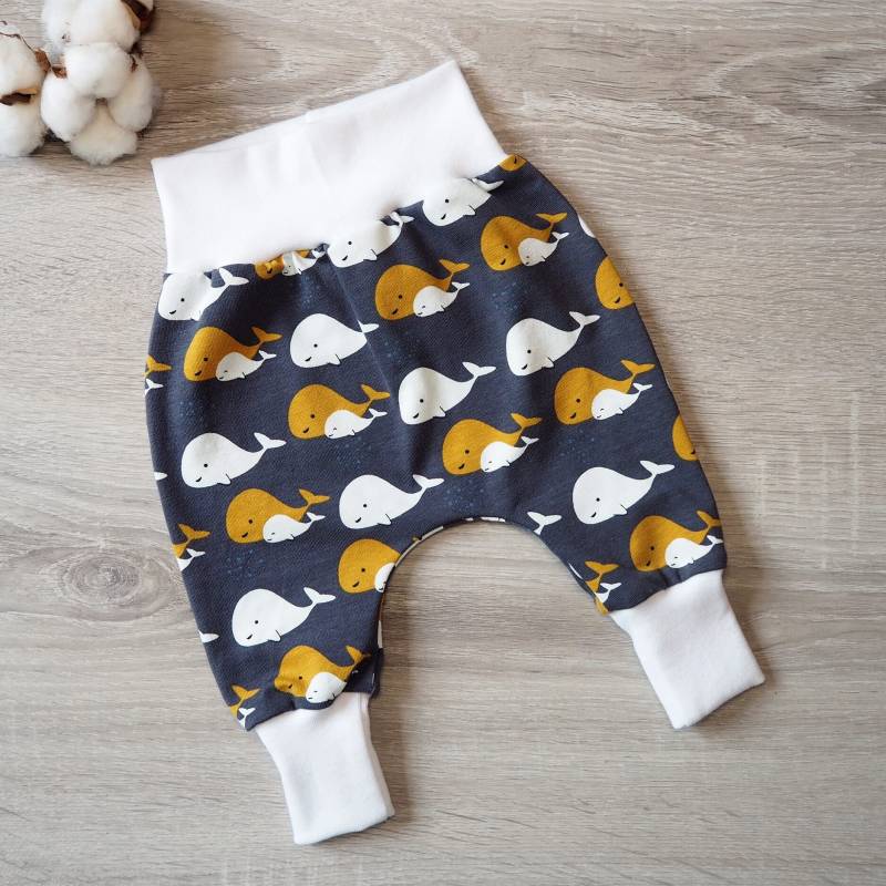 Pumphose Größe 56 Baby Wale Dunkelblau Weiß Senf Hose Kinder Jersey Maritim von paulchens