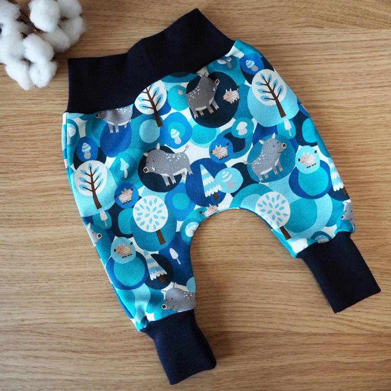 Sweathose Baby Wildschweine Blau Pumphose Kleinkind Waldtiere Winter Junge Mädchen von paulchens