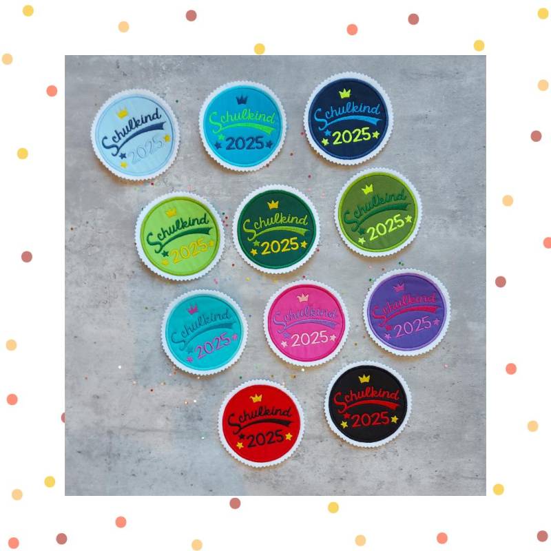 Applikation Aufnäher Bügelbild Einschulung Schultüte Nähen Schulkind 2025 von paulinaskleineweltDE