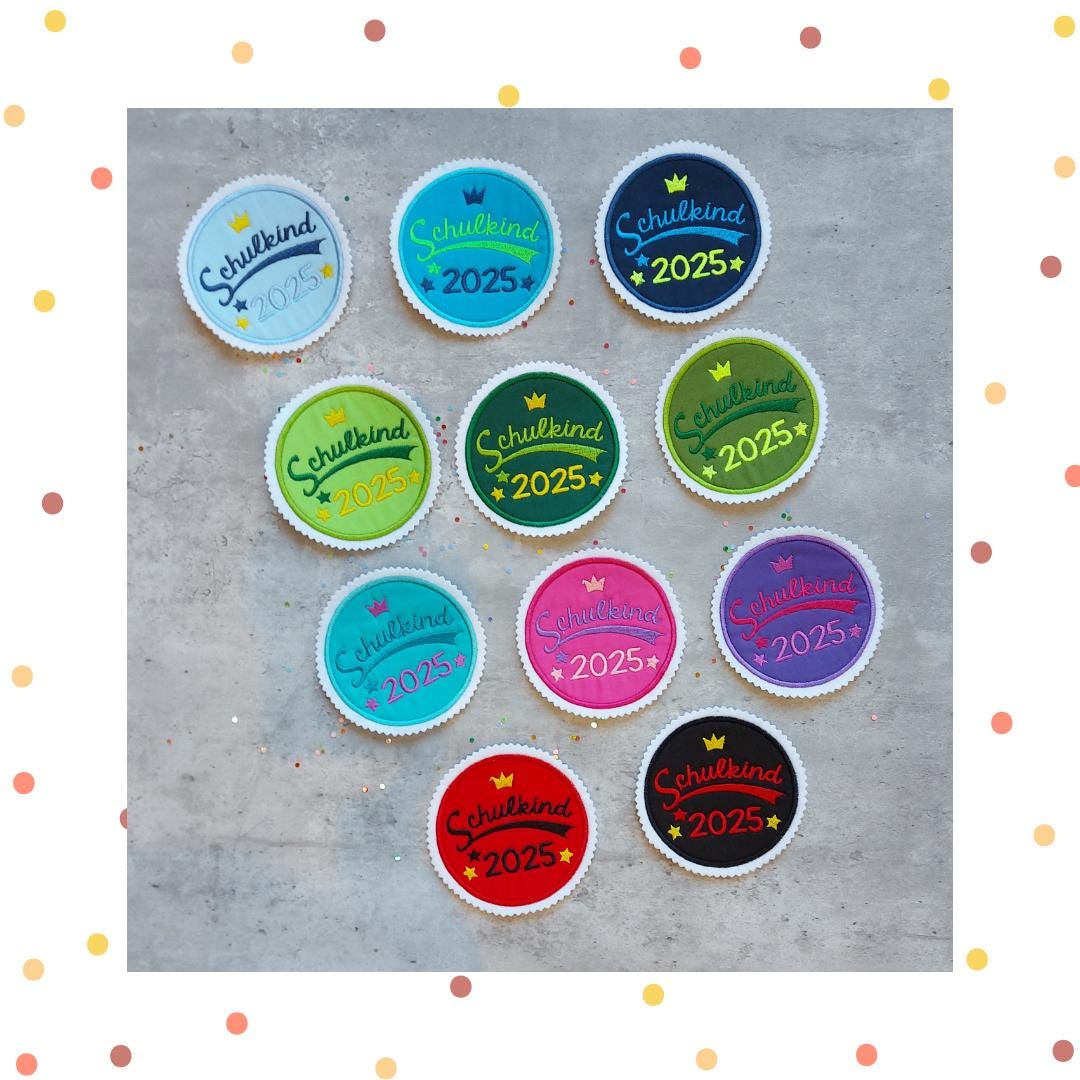 Applikation Aufnäher Bügelbild Einschulung Schultüte Nähen Schulkind 2025 von paulinaskleineweltDE