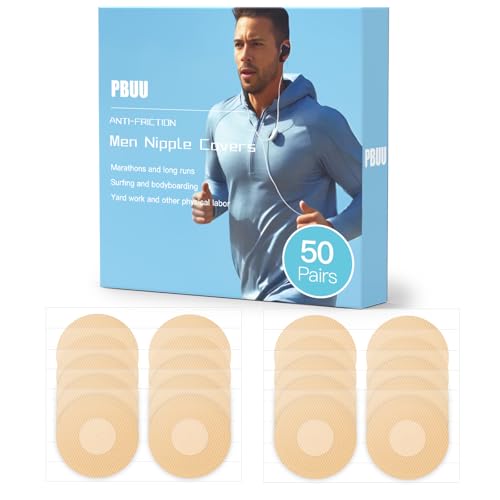 pbuu Nipple Cover Herren Nippelpads,wasserdichte Anti-Friktion Unsichtbare,50 Paar(100Stück) Brustwarzenabdeckung für Männer,Atmungsaktiv Einweg Nippelabdeckung für Läufer & Athleten von pbuu