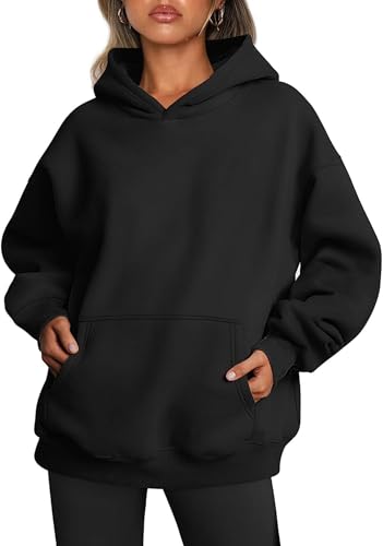 pdodo Oversized Hoodie Damen,Hoody Oversize Backprint Pullover Winter Sweatshirt mit Kapuze Langarm Kapuzenpullover Y2K Hoodies Pullover mit Taschen Beige 3# XL Schwarz 3# L von pdodo