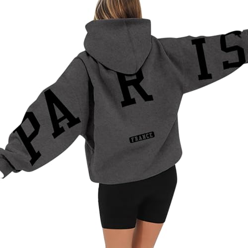 pdodo Oversized Hoodie Damen,Winter Pullover Y2K Hoodies Thermofleece Sweatshirt mit Kapuze Hoody Oversize Backprint Pullover Langarm Kapuzenpullover Pullover mit TaschenDunkelgrau 2# L von pdodo