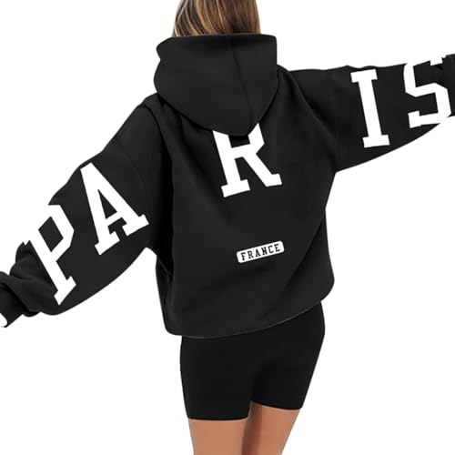 pdodo Oversized Hoodie Damen,Winter Pullover Y2K Hoodies Thermofleece Sweatshirt mit Kapuze Hoody Oversize Backprint Pullover Langarm Kapuzenpullover Pullover mit TaschenSchwarz 2# M von pdodo