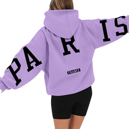 pdodo Oversized Hoodie Damen,Winter Pullover Y2K Hoodies Thermofleece Sweatshirt mit Kapuze Hoody Oversize Backprint Pullover Langarm Kapuzenpullover Pullover mit Taschenviolett 2# M von pdodo