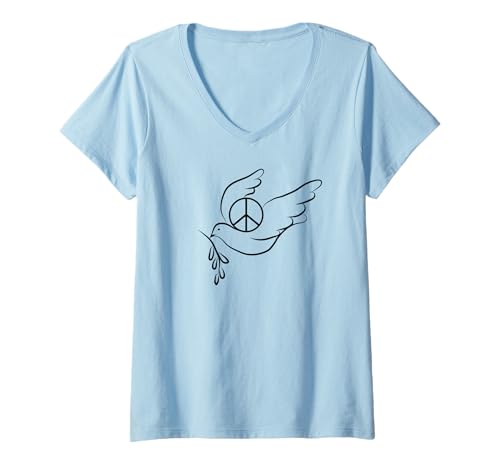 Damen Taube fliegt mit Friedenszeichen und Olivenzweig T-Shirt mit V-Ausschnitt Damen Taube fliegt mit Friedenszeichen und Olivenzweig T-Shirt mit V-Ausschnitt von peace sign designs