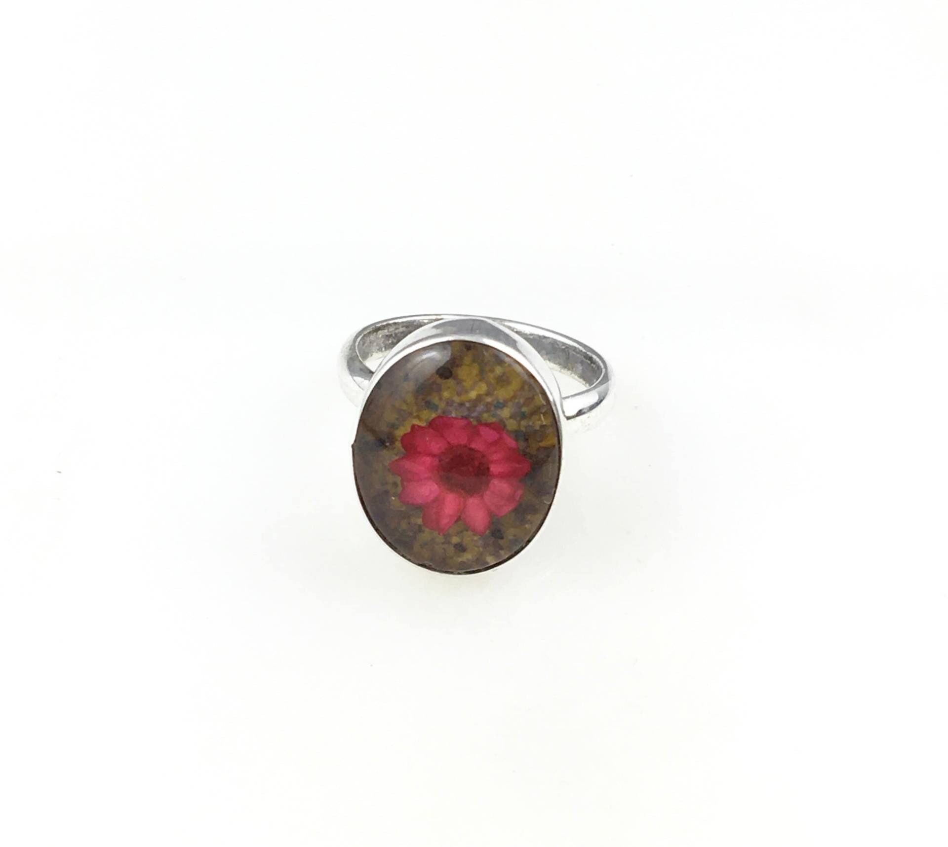 Vintage 925 Sterling Silber Modernist Mexiko Rosa Gepresste Blume Boho Ring Größe 8.25 von peachandtweed