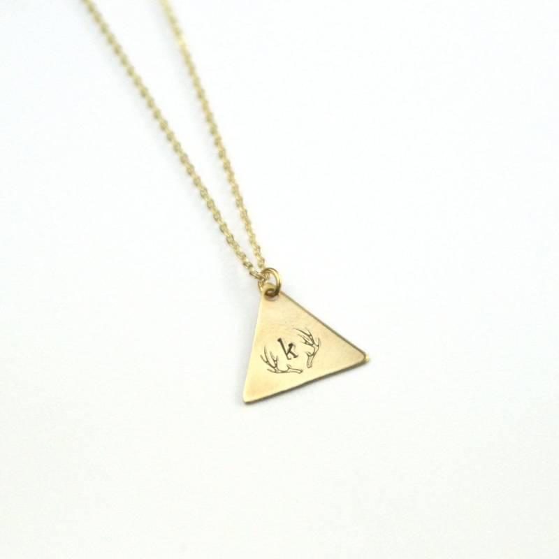 Gold Geweih Personalisierte Monogramm Charm Initial Halskette | Bester Freund Schwester Wald Brautjungfer Geschenk Individuelle von peachtreelane