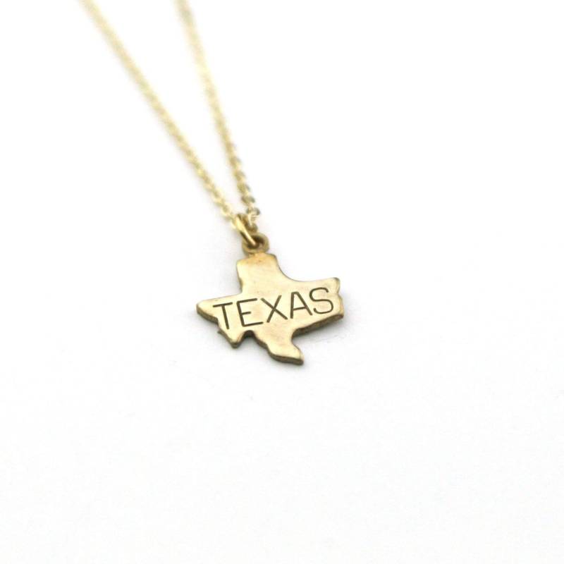 Texas Zustand Name Halskette | Umzugsgeschenk Bester Freund Liebe Messing Schmuck Hergestellt in Den Usa Andenken Geschenk Heimatland von peachtreelane