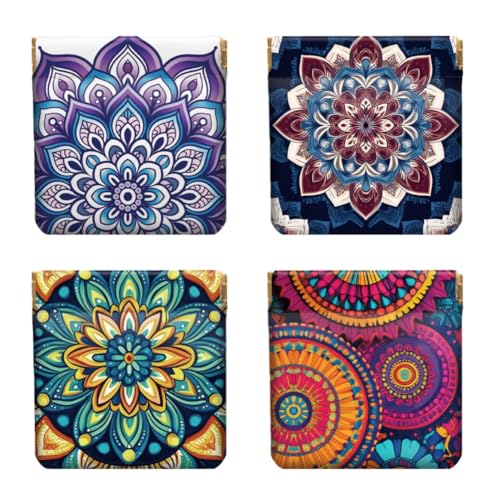 Peacoblue 4 Kleine Leder-Quetschmünzbörse für Frauen – Mandala-Muster, wasserdicht und langlebig, Mini-Geldbörse, Enkelin, Tochter, Ehefrau, Mädchen zum Geburtstag oder Jubiläum von peacoblue