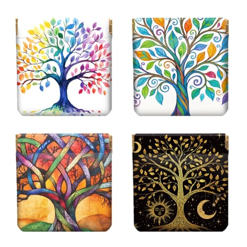 Peacoblue 4Stk Kleine Leder-Münzgeldbörse für Damen - Baum des Lebens-Muster, wasserdicht und strapazierfähig, Mini-Geldbörse, Erwachsene Mädchen von peacoblue