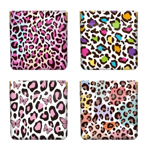 Peacoblue 4Stk Kleine Leder-Münzgeldbörse für Damen - Bunter Leoparden-Print, wasserdicht und strapazierfähig, Mini-Geldbörse, Erwachsene Mädchen von peacoblue