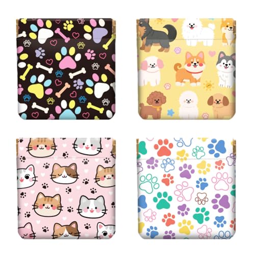 Peacoblue 4Stk Kleine Leder-Münzgeldbörse für Damen - Katzen und Hunde-Muster, wasserdicht und strapazierfähig, Mini-Geldbörse, Erwachsene Mädchen von peacoblue