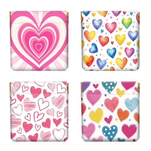 Peacoblue 4Stk Kleine Leder-Münzgeldbörse für Damen - Süßes Liebesherz-Muster, wasserdicht und strapazierfähig, Mini-Geldbörse, Erwachsene Mädchen von peacoblue