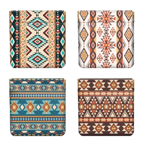 Peacoblue 4er-Set kleine Leder-Quetschgeldbörse für Damen – Motiv Boho- und Aztekenmuster, wasserdicht & langlebig, Mini-Münzbörse, Erwachsene Mädchen von peacoblue