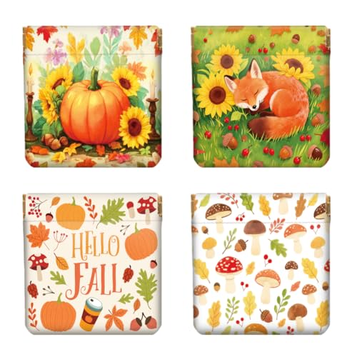 Peacoblue 4er-Set kleine Leder-Quetschgeldbörse für Damen – Motiv Herbstelemente, wasserdicht & langlebig, Mini-Münzbörse, Erwachsene Mädchen von peacoblue