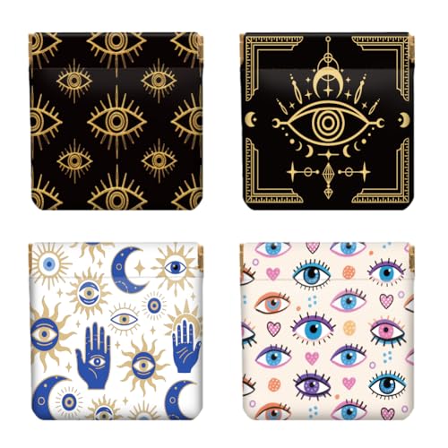 Peacoblue 4er-Set kleine Leder-Quetschgeldbörse für Damen – Motiv magisches Auge, wasserdicht & langlebig, Mini-Münzbörse, Erwachsene Mädchen von peacoblue