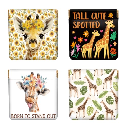 Peacoblue 4er-Set kleine Leder-Quetschgeldbörse für Damen – Motiv niedliche Giraffe, wasserdicht & langlebig, Mini-Münzbörse, Erwachsene Mädchen von peacoblue