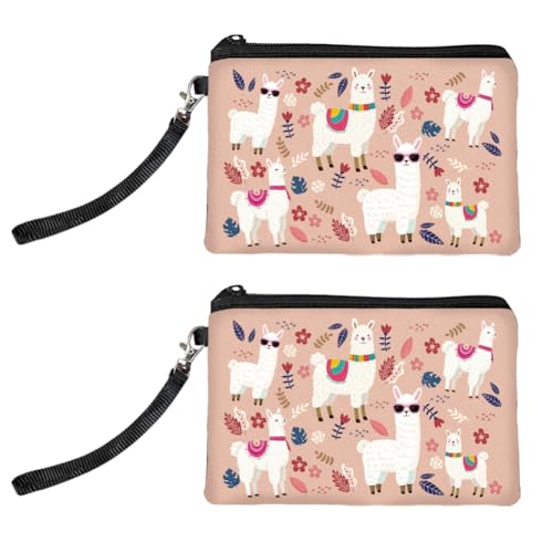 Peacoblue Original Designs Münzgeldbörse für Damen und Mädchen Alpaka und Blüten, 2er-Pack Wechselgeldbörse mit Reißverschluss, langlebige und weiche Canvas-Geldtasche für Reise, Geschenk von peacoblue