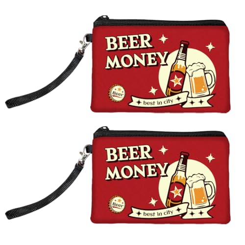Peacoblue Original Designs Münzgeldbörse für Damen und Mädchen Bier, 2er-Pack Wechselgeldbörse mit Reißverschluss, langlebige und weiche Canvas-Geldtasche für Reise, Geschenk von peacoblue