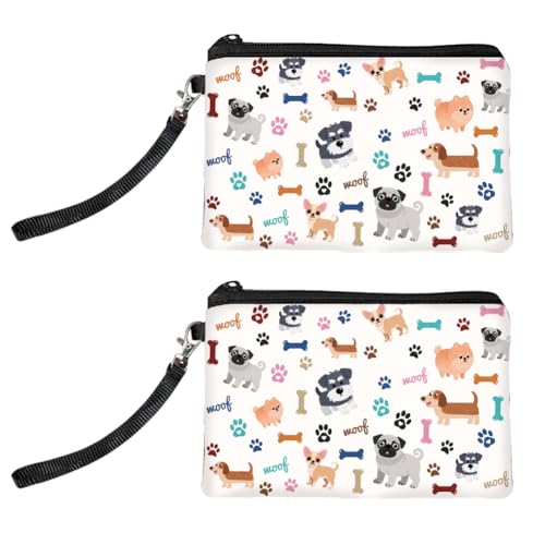 Peacoblue Original Designs Münzgeldbörse für Damen und Mädchen Hund, 2er-Pack Wechselgeldbörse mit Reißverschluss, langlebige und weiche Canvas-Geldtasche für Reise, Geschenk von peacoblue
