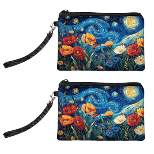 Peacoblue Original Designs Münzgeldbörse für Damen und Mädchen Ölmalerei, 2er-Pack Wechselgeldbörse mit Reißverschluss, langlebige und weiche Canvas-Geldtasche für Reise, Geschenk von peacoblue
