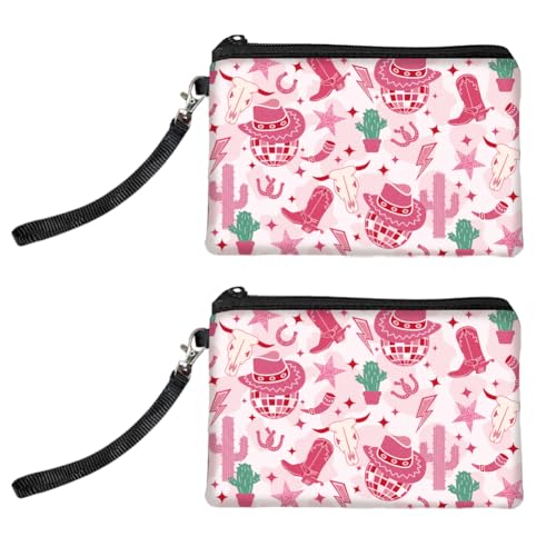 Peacoblue Original Designs Münzgeldbörse für Damen und Mädchen Pinker Cowboy, 2er-Pack Wechselgeldbörse mit Reißverschluss, langlebige und weiche Canvas-Geldtasche für Reise, Geschenk von peacoblue
