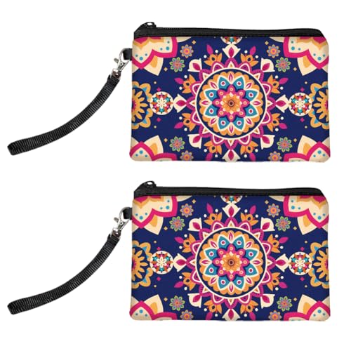 Peacoblue Original Designs Münzgeldbörse für Damen und Mädchen Symbolkreis-Muster, 2er-Pack Wechselgeldbörse mit Reißverschluss, langlebige und weiche Canvas-Geldtasche für Reise, Geschenk von peacoblue