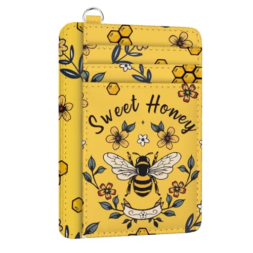 peacoblue RFID-blockierendes Kreditkartenetui für Damen – Biene und Blüten, schlanke Brieftasche aus PU-Leder mit Sichtfenster, 6 Kartenfächern und Geldfach – perfekt für Reisen und als Geschenk von peacoblue