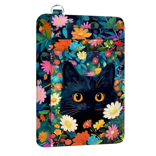peacoblue RFID-blockierendes Kreditkartenetui für Damen – Blüten und Katze, schlanke Brieftasche aus PU-Leder mit Sichtfenster, 6 Kartenfächern und Geldfach – perfekt für Reisen und als Geschenk von peacoblue