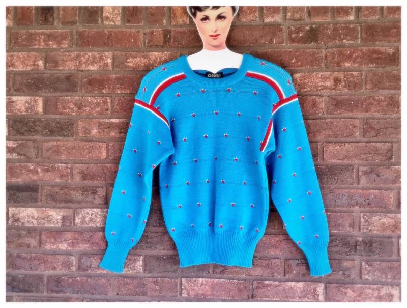 Himmelblau Ossi Ski Pullover 1980Er Jahre von peacockandfloral