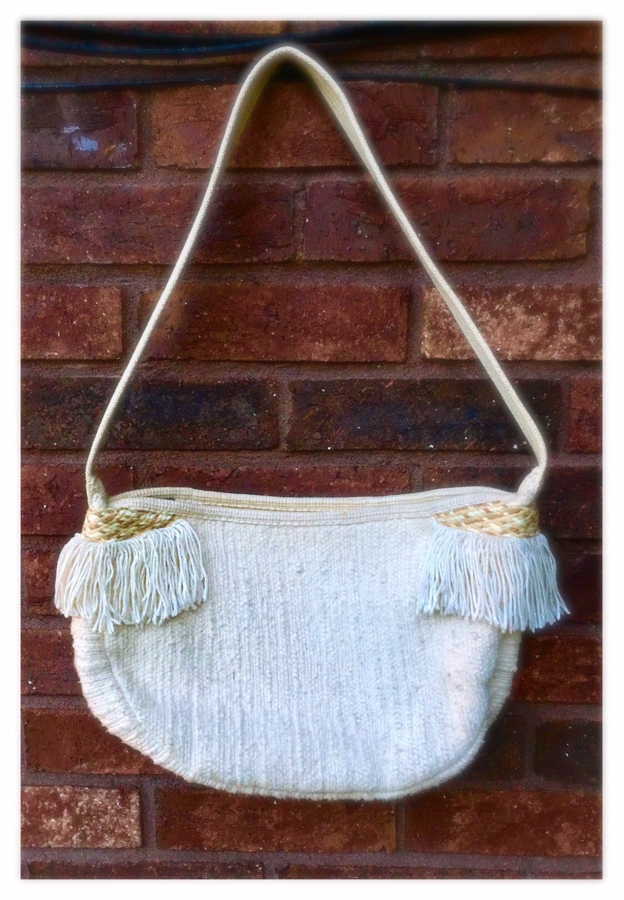 Vintage Elfenbein Weiße Teppich Handtasche 1980Er Jahre von peacockandfloral