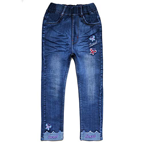 Peacolate 2-10T Kleine Kinder Mädchen Stickerei Sweet Jeans Denim Pants (Süss,5-6J) von Peacolate