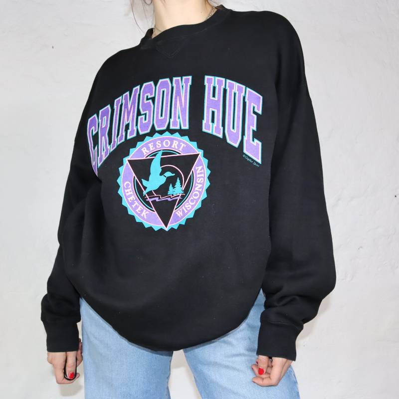 Vintage 90Er Bac Gopher Sport Sweatshirt Pullover Schwarz Lila Türkis Xl von peakofvintage