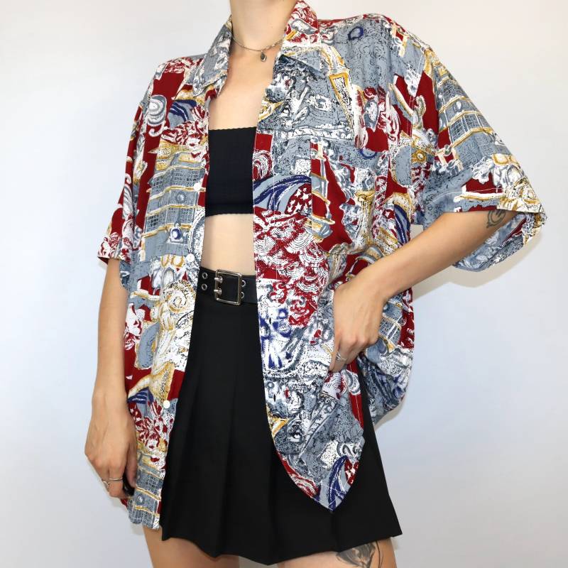 Vintage Psc Hemd Kurzarm Crazy Pattern Made in Thailand Xl von peakofvintage