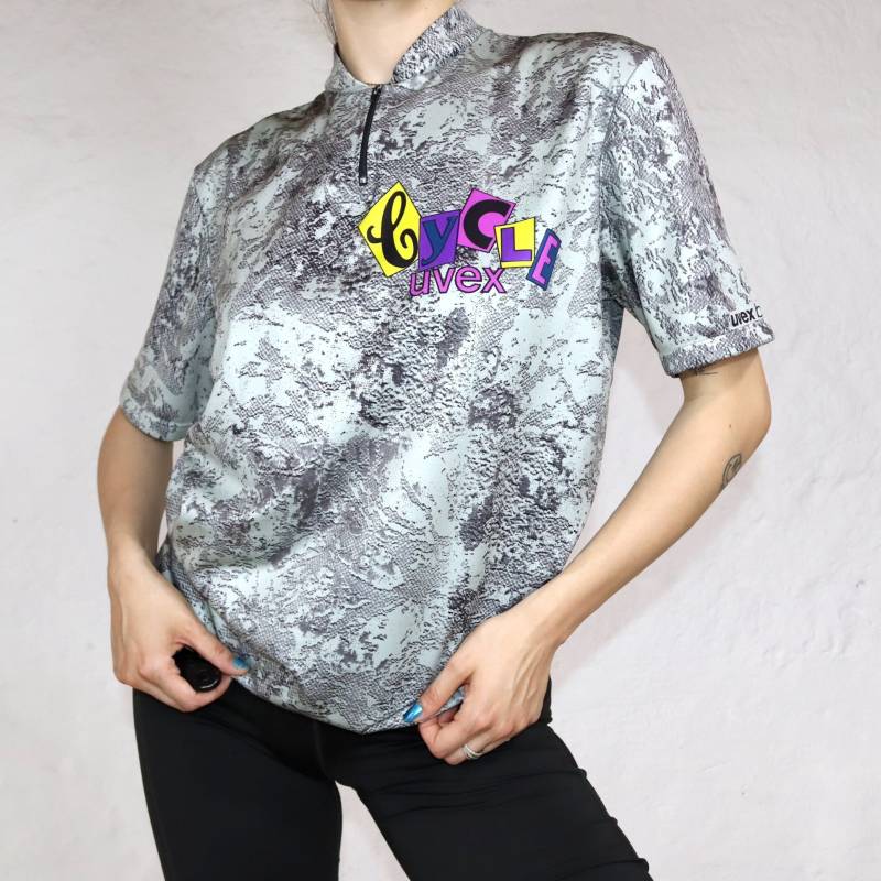 Vintage Uvex Radlershirt Radlertrikot Crazy Pattern Grau Mit Print L von peakofvintage