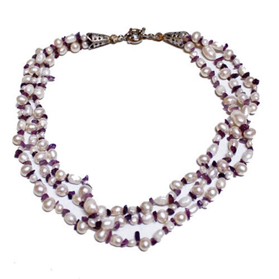 Perle Halskette - Drei Reihe Und Amethyst Perle Halskette - Drei Reihe Und Amethyst von pearlbyiris