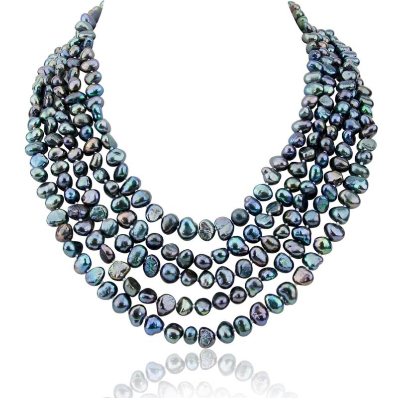 Perlenkette - 16-22 Inches-7-8mm, 5 Reihige Schwarze Süßwasserzuchtperlenkette von pearlbyiris