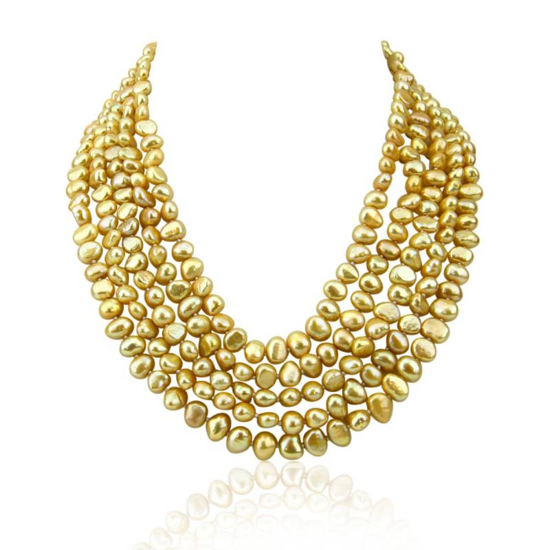 Perlenkette - 16-22 Zoll-7-8mm, 5-Reihige Champagnerfarbene Süßwasser-Zuchtperlenkette von pearlbyiris